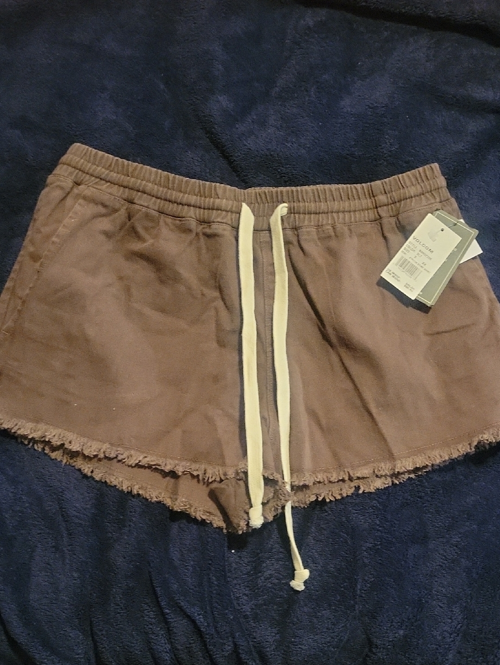 Volcom Women's Frayed Hem Drawstring Shorts in Brown